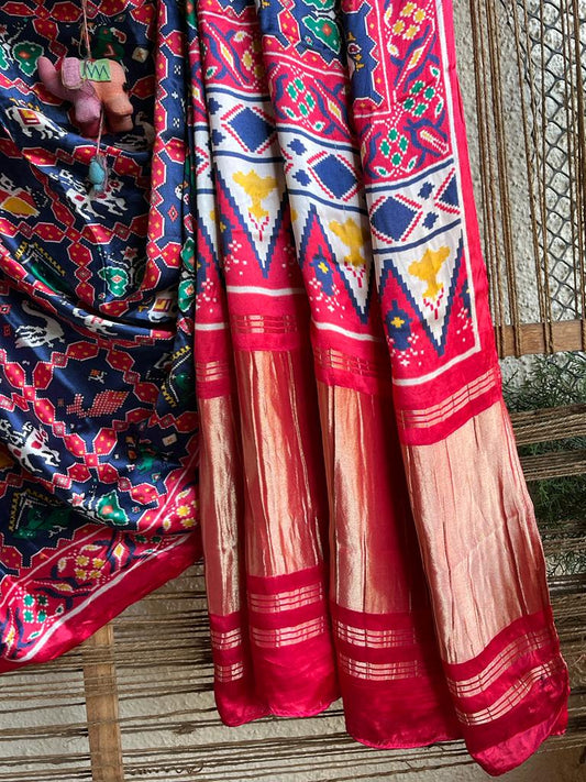 PINK &amp; BLUE MODAL SILK PATOLA SARI WITH ZARI BORDER PMS- 10101