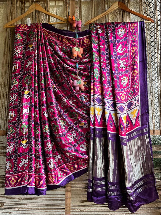 PURPLE &amp; PINK MODAL SILK PATOLA SARI WITH ZARI BORDER PMS-10106 ko