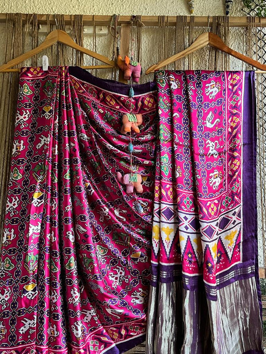 PURPLE &amp; PINK MODAL SILK PATOLA SARI WITH ZARI BORDER PMS-10106 ko