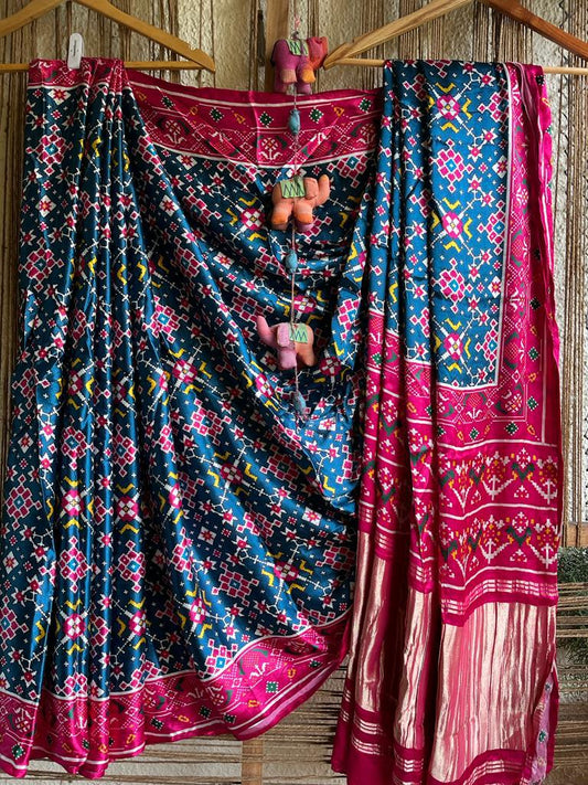 PINK BLUE MODAL SILK PATOLA SARI WITH ZARI BORDER PMS- 1099