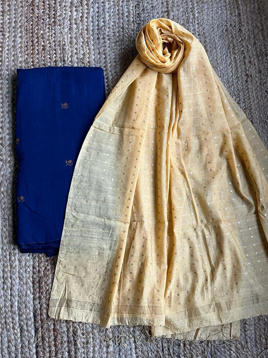 ROYAL BLUE  JAMDANI WOVEN MULL KURTA SET