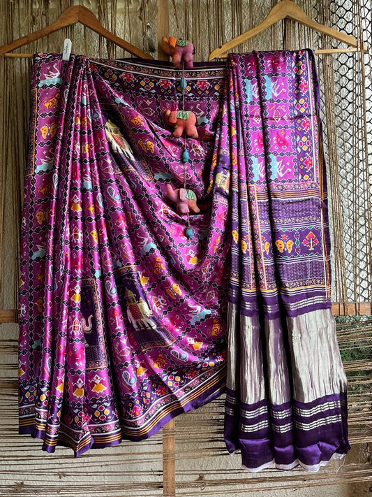 PURPLE MODAL SILK PATOLA SARI WITH ZARI BORDER