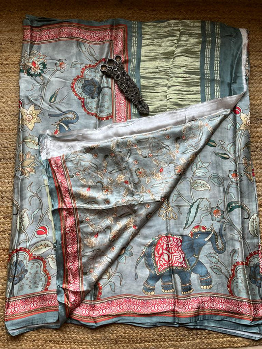 GREY PICHWAI  MODAL SILK PATOLA SARI WITH ZARI BORDER PMS- 1093