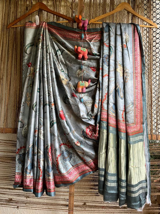 GREY PICHWAI  MODAL SILK PATOLA SARI WITH ZARI BORDER PMS- 1093
