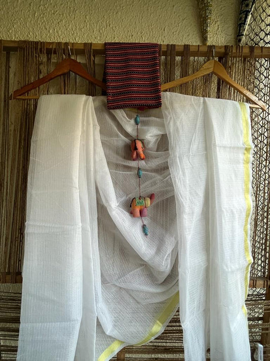 WHITE KOTA SARI WITH CONTEMPORARY BLOUSE PIECE