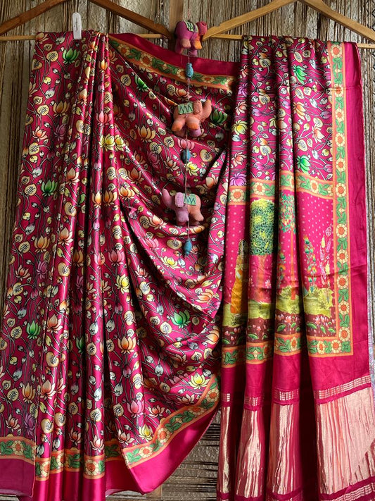 MAROON  MODAL SILK PATOLA PRINT  SARI WITH ZARI BORDER PMS- 1087