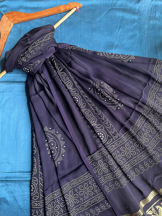 BLUE MASHRU KURTA WITH PATOLA MODAL SILK  DUPATTA