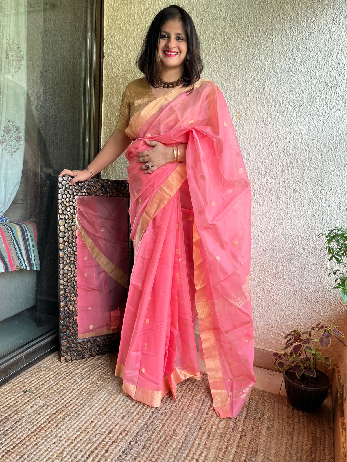 Pink Premium Chanderi Silk Saree With Unique Meena Weaves – Shivansh Fab