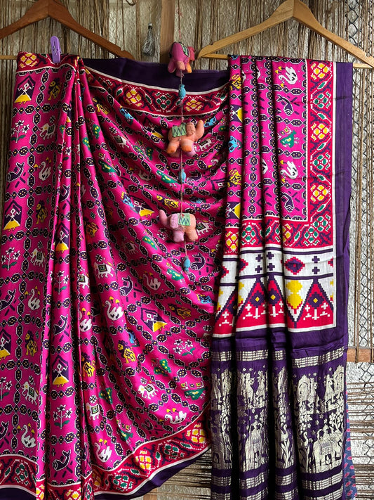 PURPLE MODAL SILK PATOLA PRINT SARI WITH ZARI BORDER