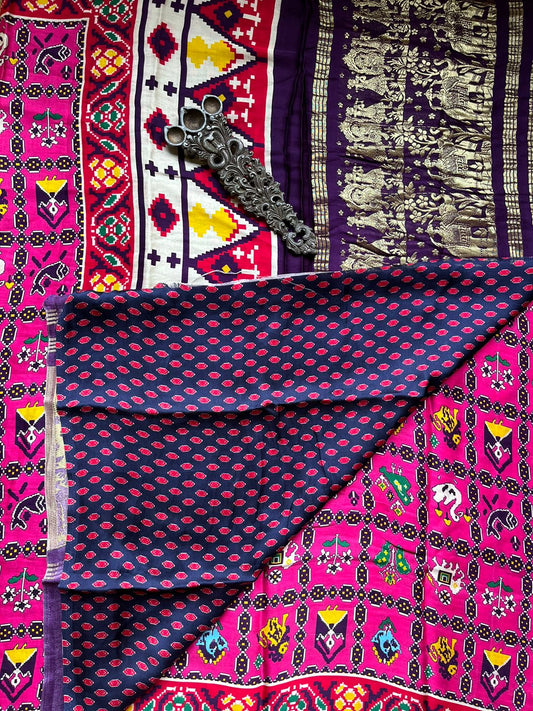 PURPLE MODAL SILK PATOLA PRINT SARI WITH ZARI BORDER PMS- 1082