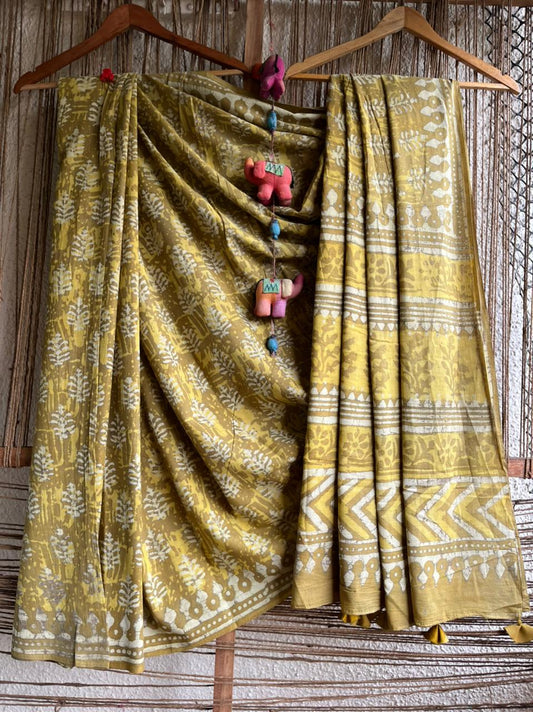 MUSTARD MULL COTTON HANDCRAFTED SAREE