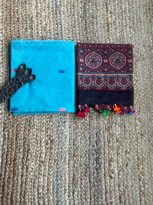 FIROZI BLUE JAMDANI WOVEN MULL KURTA SET