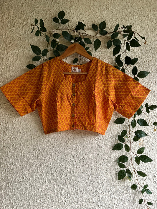 MUSTARD  ORANGE SOUTH COTTON BLOUSE WITH WOODEN BUTTONS