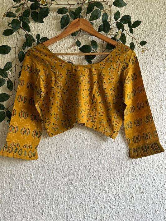 MUSTARD  AJRAKH COTTON BLOUSE WITH SIDE ZIP
