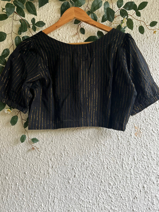 BLACK COTTON BLOUSE ZARI BLOUSE WITH WOODEN BUTTON