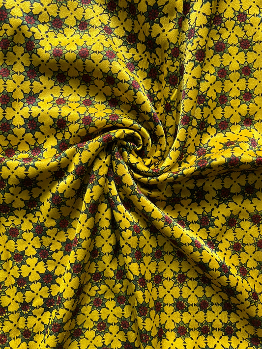 MUSTARD AJRAKH HANDBLOCK MASHRU SILK FABRIC