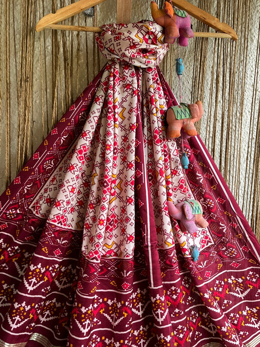 MAROON PATOLA MODAL SILK DUPATTA WITH NAKSHI BORDER