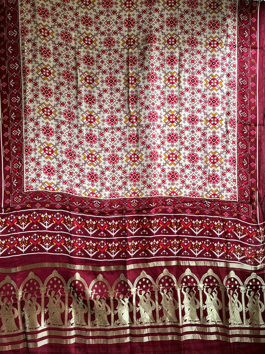 MAROON PATOLA MODAL SILK DUPATTA WITH NAKSHI BORDER