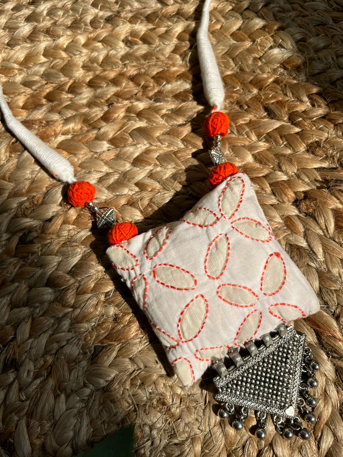 Fabric Handcrafted Embroidered long necklace