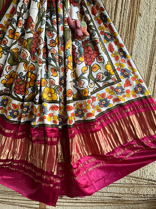 CREAM PINK PATOLA PRINT MODAL SILK DUPATTA