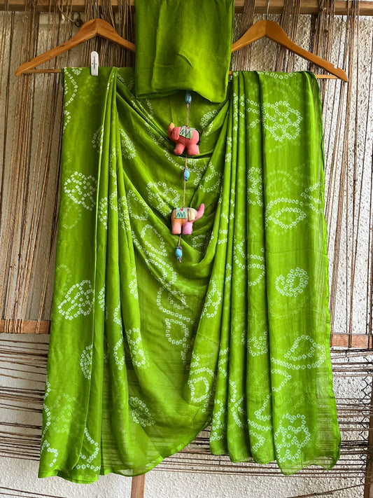 GREEN HANCRAFTED BANDHANI  CHIFFON SARI CB-9