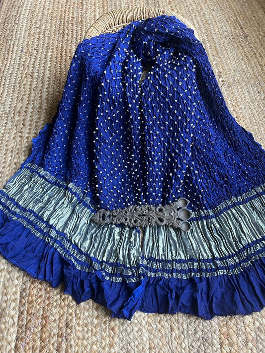 BLUE SILK BANDHANI DUPATTA WITH ZARI BORDER
