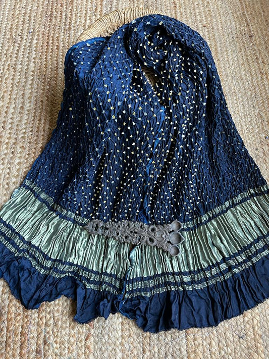 DARK BLUE  BANDHANI DUPATTA WITH ZARI BORDER