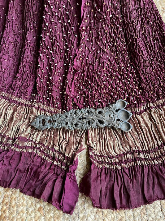 WINE SILK BANDHANI DUPATTA WITH ZARI BORDER