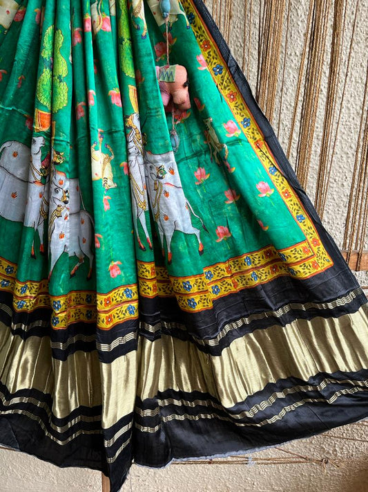 GREEN PICHWAI  PRINT PATOLA MODAL SILK DUPATTA