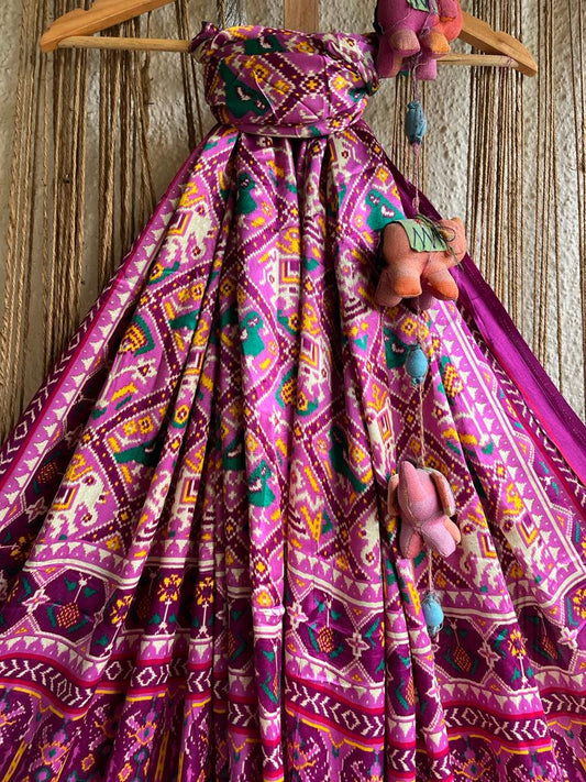 PURPLE PINK  PRINT PATOLA MODAL SILK DUPATTA