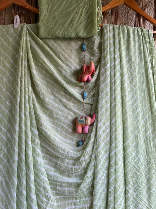 PASTEL MINT GREEN   LEHERIYA HANDCRAFTED CHIFFON SARI CL-86