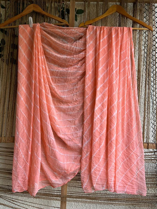 PASTEL PEACH LEHERIYA HANDCRAFTED CHIFFON SARI