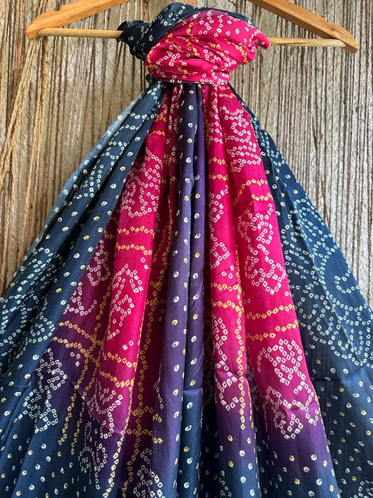 BLUE AND PINK BANDHANI PRINT PATOLA MODAL SILK DUPATTA