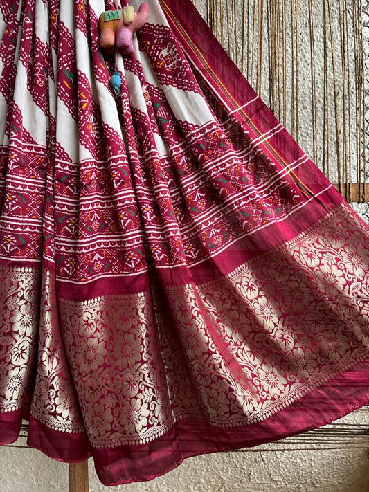 CREAM MAROON PRINTED PATOLA MODAL SILK DUPATTA