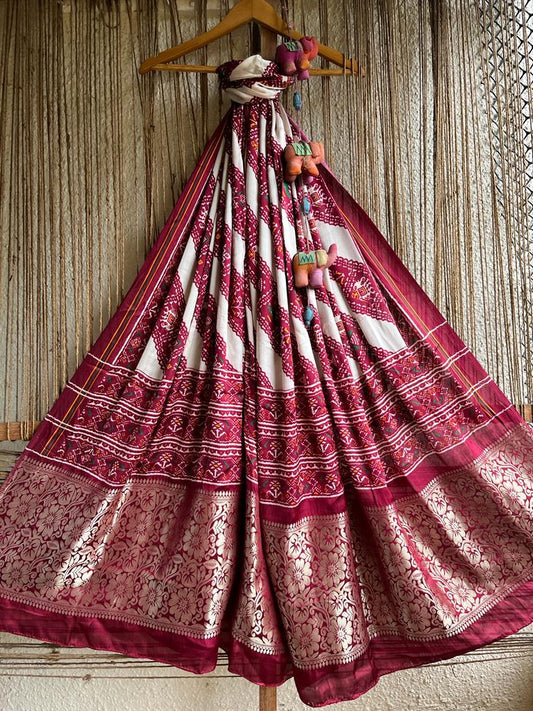 CREAM MAROON PRINTED PATOLA MODAL SILK DUPATTA