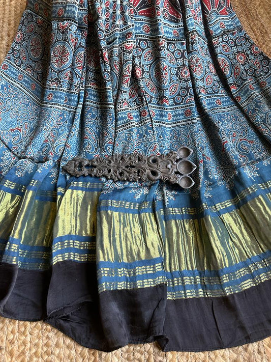 INDIGO BLACK AJRAKH MODAL SILK ZARI WOVEN DUPATTA