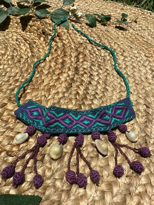 PURPLE AND BLUE BEAUTIFUL HANDCRAFTED HANEMBROIDERY CLOTH CHOKER  JEWELLERY