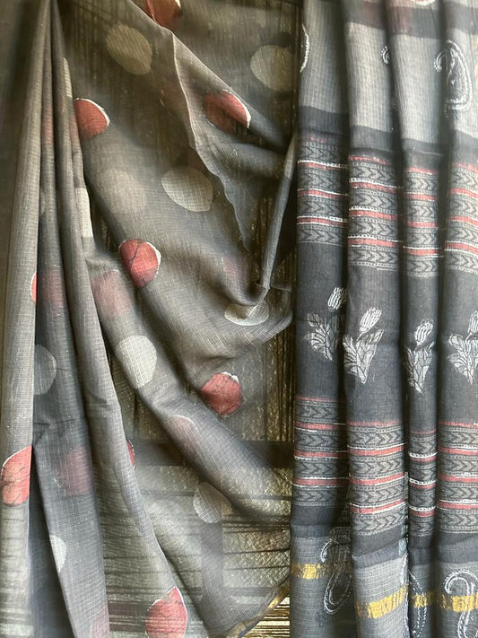 GREY  KOTA DORIA HANDBLOCK SARI