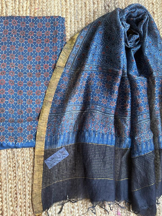 INDIGO AJRAKH LINEN SILK HANDBLOCK SUIT