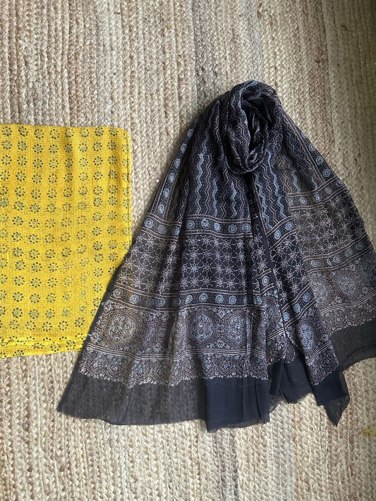 MUSTARD AJRAKH HANDBLOCK KOTA  KURTA SET