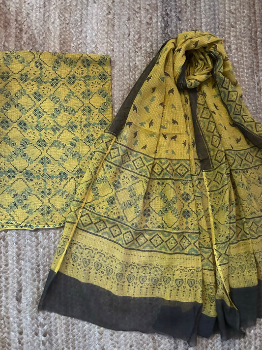 MUSTARD AJRAKH HANDBLOCK KOTA  KURTA SET