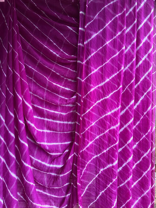 PURPLE LEHERIYA HANDCRAFTED CHIFFON SARI