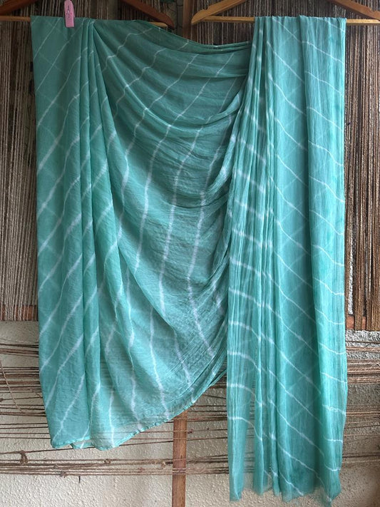 SEA BLUE LEHERIYA HANDCRAFTED CHIFFON SARI