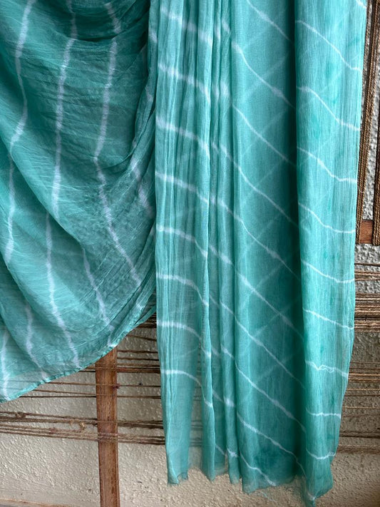 SEA BLUE LEHERIYA HANDCRAFTED CHIFFON SARI CL-75