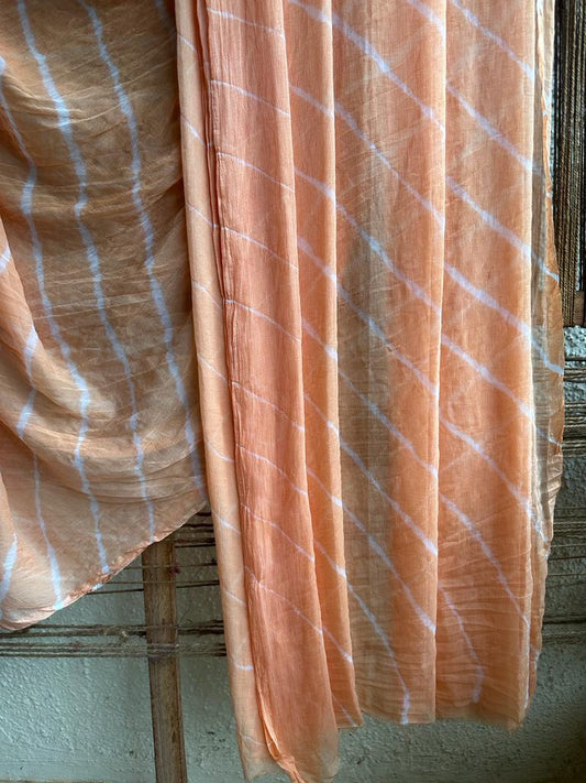 LIGHT PEACH LEHERIYA HANDCRAFTED CHIFFON SARI CL-71