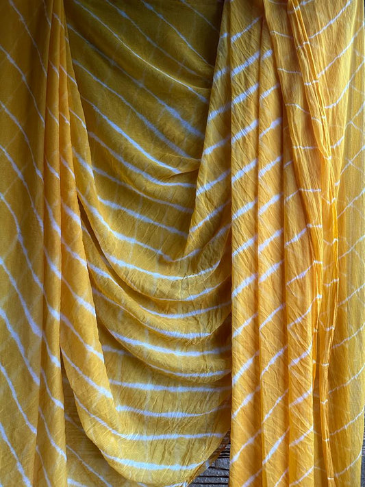 MANGO YELLOW LEHERIYA HANDCRAFTED CHIFFON SARI