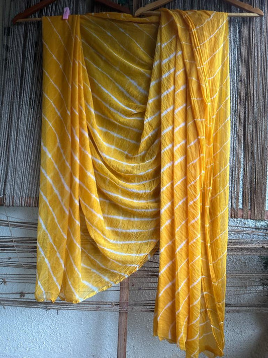 MANGO YELLOW LEHERIYA HANDCRAFTED CHIFFON SARI