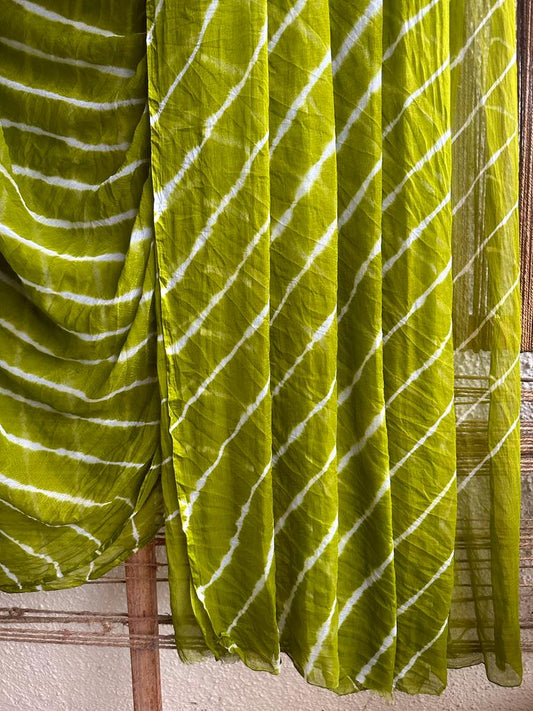 MEHNDI GREEN LEHERIYA HANDCRAFTED CHIFFON SARI CL-70