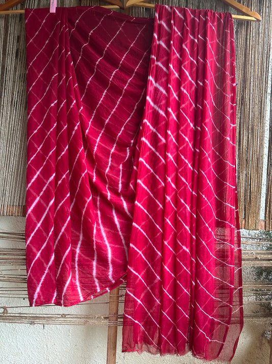 MAROON LEHERIYA HANDCRAFTED CHIFFON SARI