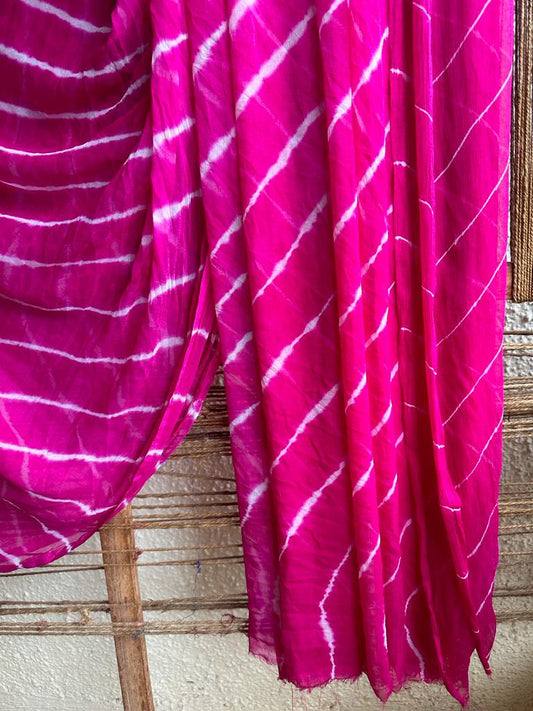 RANI PINK LEHERIYA HANDCRAFTED CHIFFON SARI CL-61